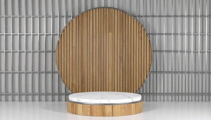 Modern round wooden and marble podium