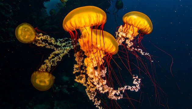 Golden jellyfish in deep blue