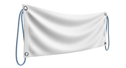 Isolated blank banner with eyelets and blue rope for brand advertisement campaign