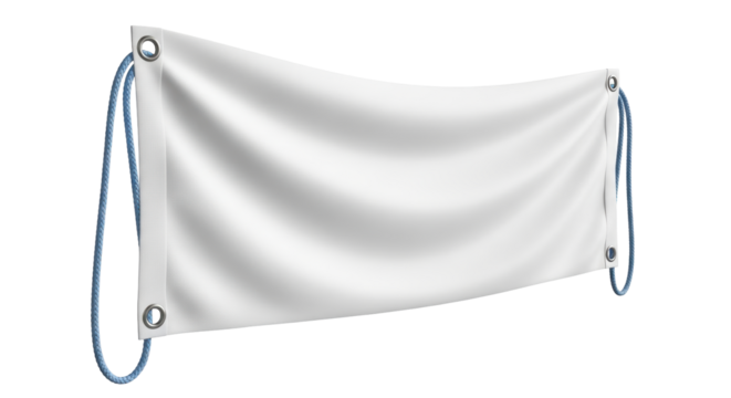 Isolated blank banner with eyelets and blue rope for brand advertisement campaign