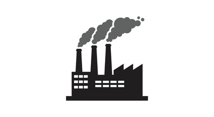 Industrial complex with three smokestacks emitting dark pollution into the air
