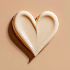 Creamy beige substance shaped like a heart, cast shadow, on a light tan background