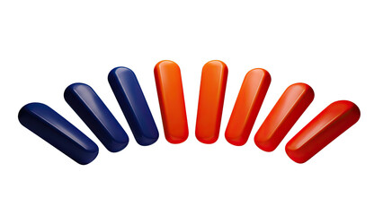 Obraz premium Group of orange and blue capsule pills arranged in a fan shape isolated on transparent background