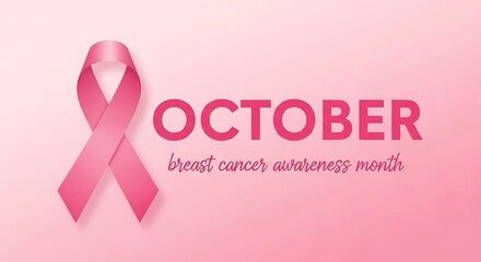 Breast cancer awareness month design featuring a pink ribbon, symbolizing support and hope on a pink background promoting awareness and early detection for womens health