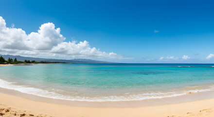 Coastal Paradise Golden Sand Meets Azure Sea Under Clear Sky in Island