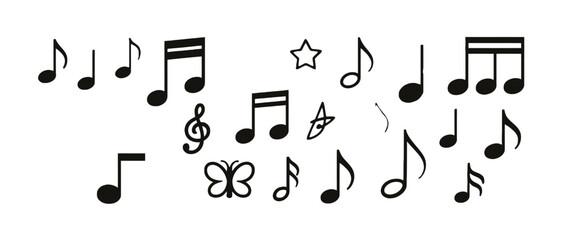 Collection of Black Musical Notes and Symbols on White Background