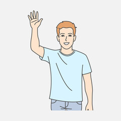 Illustration of a smiling man waving with a friendly demeanor