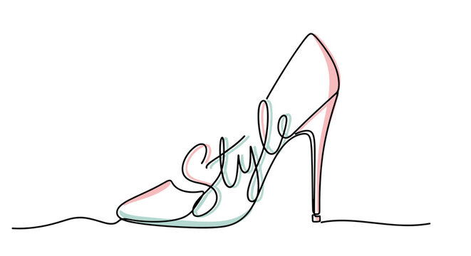 Elegant high-heeled shoe design with "Style" text in minimalist line art, chic aesthetic, copy space - Powered by Adobe