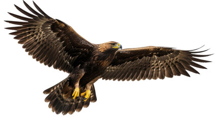 Isolated Golden Eagle soaring with broad wings in the air, predatory bird predator wildlife