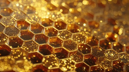 Glistening Liquid Gold - A Luminous Macro View of a Sun-Kissed Honeycomb.
