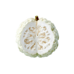 Halved White Pomelo Fruit with Visible Segments on White Background