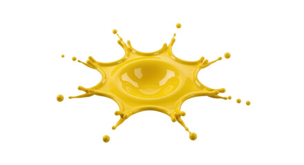 Isolated vibrant yellow liquid splash forming a starburst shape, studio shot with crisp focus