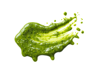 Green mojo verde sauce smear, dressing splatter drip, Canary Islands isolated on a white background