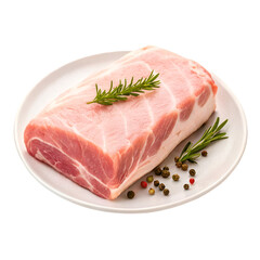Raw Pork Loin Roast with Rosemary and Peppercorns on White Plate pork roast meat