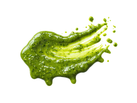 Green mojo verde sauce smear, dressing splatter drip, Canary Islands isolated on a white background