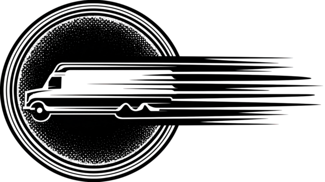 Black and white halftone fast vehicle graphic illustration isolated on white background
