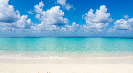 Fototapeta premium Picturesque Tropical Beach with Turquoise Water and White Sand Under Blue Sky