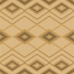 Knitted Diamond Pattern Texture in Earth Tones. Neutral-Toned Seamless Geometric Knit Background. Warm Tone Cross Stitch Design. Sweater Texture. Woven Texture Pattern. Cozy Knitted Winter Fabric. 