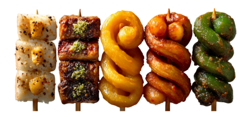 Colorful Skewers of Delicious Sweets on a Transparent Background