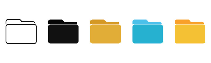 File folder icon set. Document storage symbols. Simple minimal design. Vector illustration.