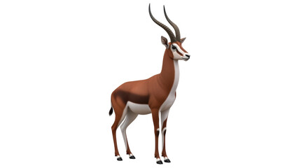 Isolated, full-shot view of a brown antelope, facing to the right on a transparent background