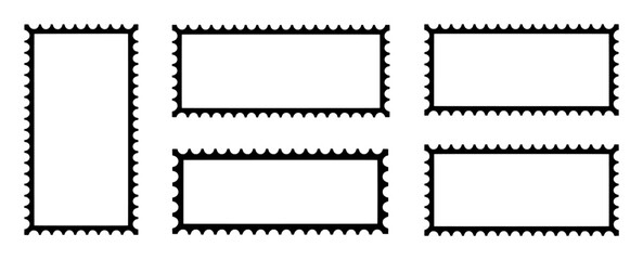 Collection of Blank Postage Stamp Frames with Perforated Edges