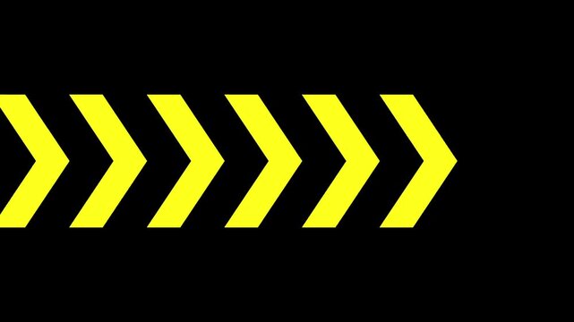 Animated Yellow Chevron Arrows Scrolling Right in a Seamless Loop - Directional Motion Graphics Background