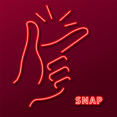 snap of fingers neon sign, modern glowing banner design, colorful modern design trends. Vector illustration.