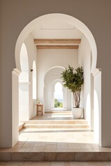 A serene, arched hallway bathed in natural light.