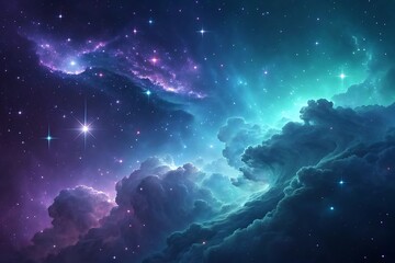 Obraz premium Deep Space Gradient with radiant cosmic clouds and twinkling starlight 