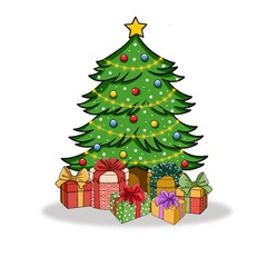 Cute Christmas tree set decorated with bell and lamps PNG image.