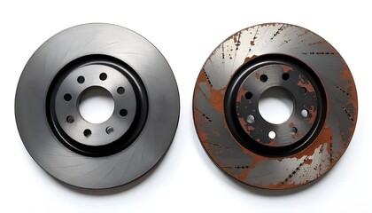 Brake discs isolated on white background. Auto part - Braking disk