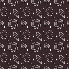 Seamless Minimal Gemstone Pattern with White Outline Crystals on Dark Background