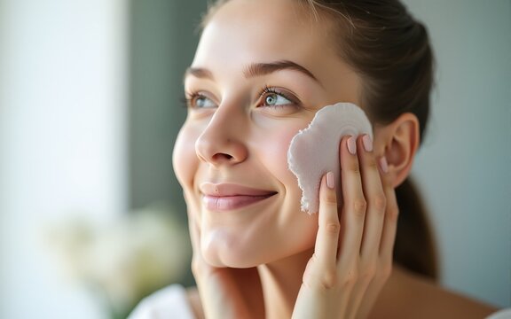 Youthful woman doing her skincare routine. High quality