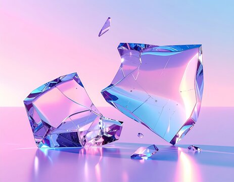 Abstract shattered glass prisms in vibrant pastel hues