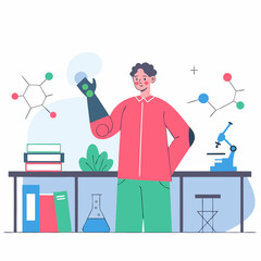 Fototapeta premium Young male student with prosthetic arm conducting science experiment 
