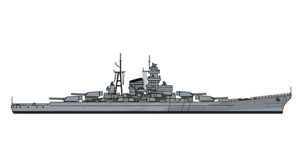 Fototapeta premium Detailed Illustration of a Battleship on a White Background.