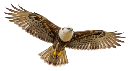 Isolated bird of prey soaring with spread wings, powerful raptor gliding on a clear day