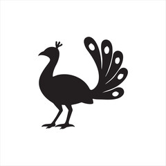 Peacock Bird Silhouette Icon on Transparent Background