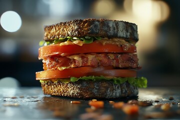 A delicious blt sandwich with crispy bacon, juicy tomatoes, and fresh lettuce on toasted bread, perfect for a quick and satisfying meal or snack