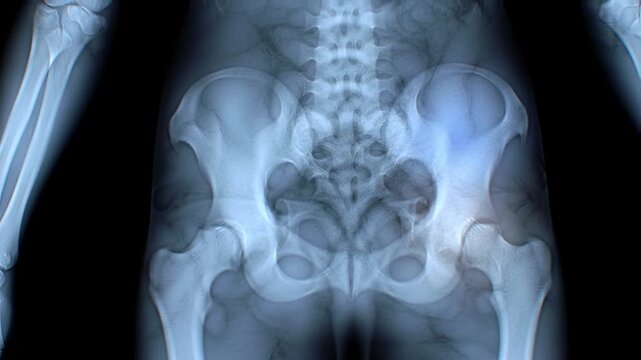 X-ray of a child's hip and leg showing possible injury