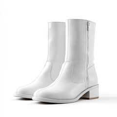 Pair of white mid-calf boots with block heel