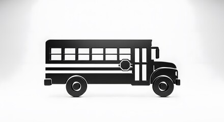 Black School Bus Silhouette on White Background.