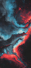 abstract red and black painting texture with blue watercolor swirls cosmic galaxy night sky and neon glow