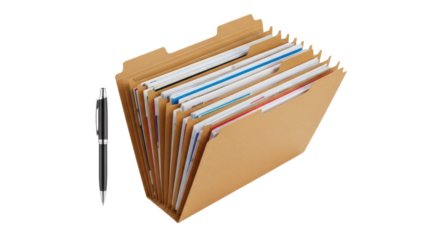 Expanding File Folder with Pen Organized Business Documents and Administrative Tools. clipping path. Business concept.