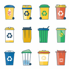 Recycling bins set with waste separation icons
Colorful trash containers for garbage sorting