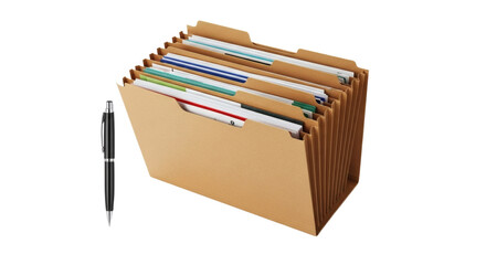 Expanding File Folder with Pen Organized Business Documents and Administrative Tools. clipping path. Business concept.