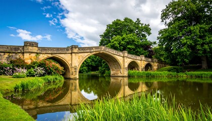 Fototapeta premium Stone bridge over a placid river