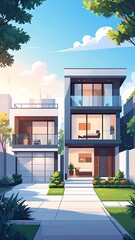 Modern suburban houses, sunny day