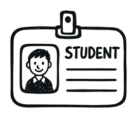 Hand-drawn student id badge with cartoon character illustration
